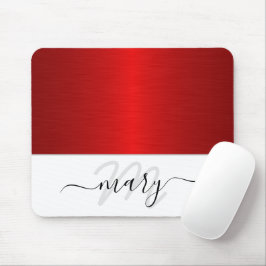 Mousepad Nome Monograma Mínimo Vermelho Branco Branco Moder