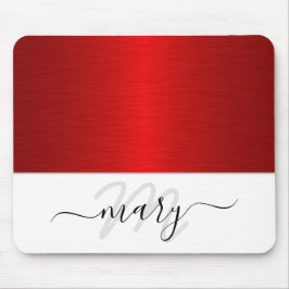Mousepad Nome Monograma Mínimo Vermelho Branco Branco Moder