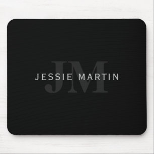 Mousepad Nome & monograma modernos cinzento & preto