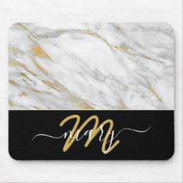 Mousepad Nome Monograma Ouro Marble Traça para trás Branco