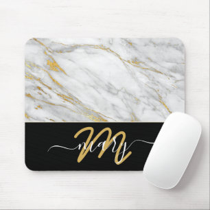 Mousepad Nome Monograma Ouro Marble Trave Branco