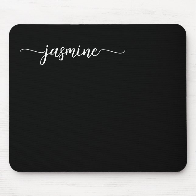 Mousepad Nome Monograma Personalizado Preto Feminino Simple (Frente)