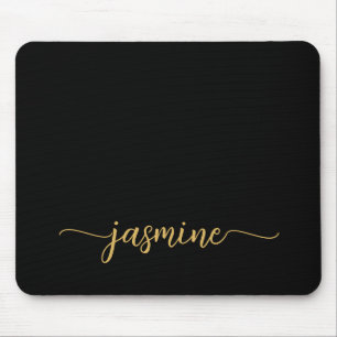 Mousepad Nome Monograma Personalizado Preto Simples Feminin