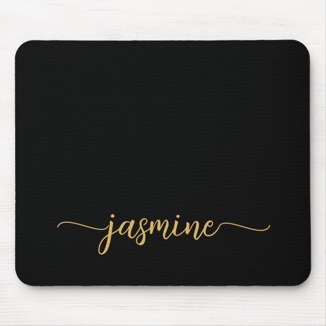 Mousepad Nome Monograma Personalizado Preto Simples Feminin (Frente)