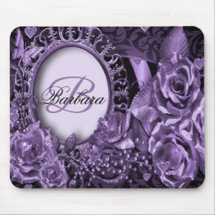 Mousepad Nome Monograma Presente Purple Floral Elegante Mod