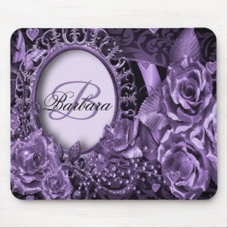 Mousepad Nome Monograma Presente Purple Floral Elegante Mod