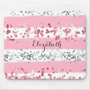 Mousepad Nome Monograma Rosa Branco Cinza Brilho Feminino M