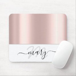 Mousepad Nome Monograma Rosa mínimo Blush White Modern