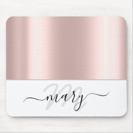 Mousepad Nome Monograma Rosa mínimo Blush White Modern
