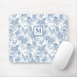 Mousepad Nome Monograma Toile de Jouy Francesa Azul