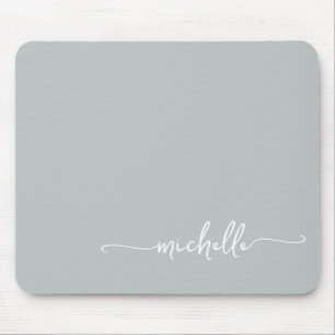 Mousepad Nome Monograma Verde Sage Simples Feminino