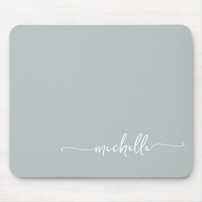 Mousepad Nome Monograma Verde Sage Simples Feminino (Frente)