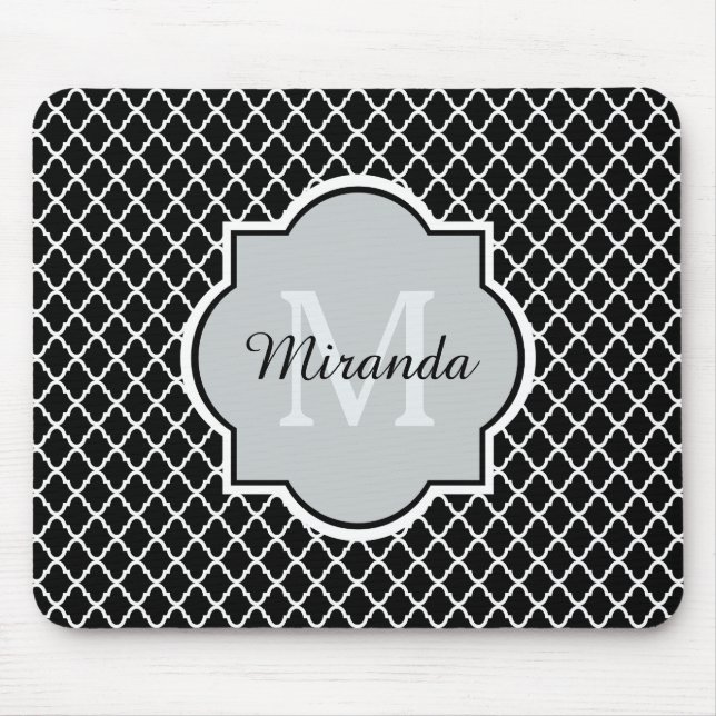Mousepad Nome Monogrammed preto e branco moderno de (Frente)