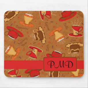 Mousepad Nome Padrão do Café Vermelho Brown Whimsy