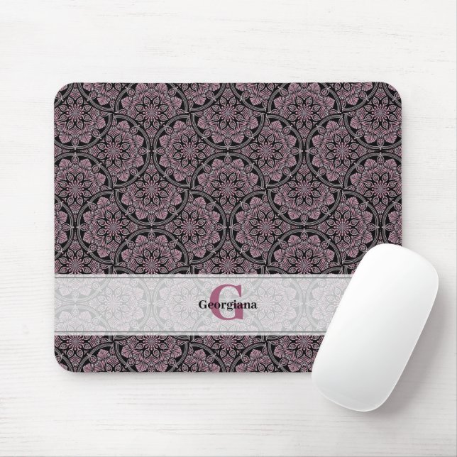Mousepad Nome Personalizado 1920 Dusky Rosa Floral Fronds M (Com mouse)