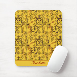 Mousepad Nome personalizado amarelo padrão uniforme floral