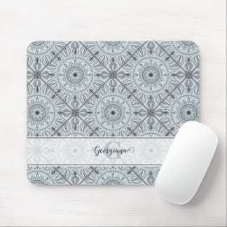 Mousepad Nome Personalizado Art Deco Floral Harmonia Cinza