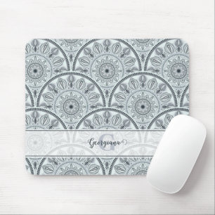 Mousepad Nome Personalizado Art Deco Floral Harmonia Cinza 