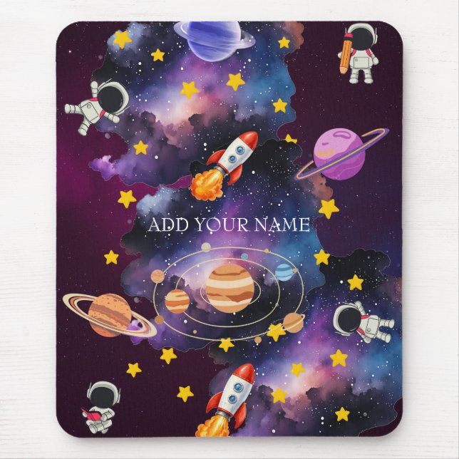 Mousepad Nome Personalizado Astronauta Galáxia Espaço Cute (Frente)