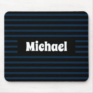 Mousepad Nome Personalizado Azul Escuro e Preto Simples com