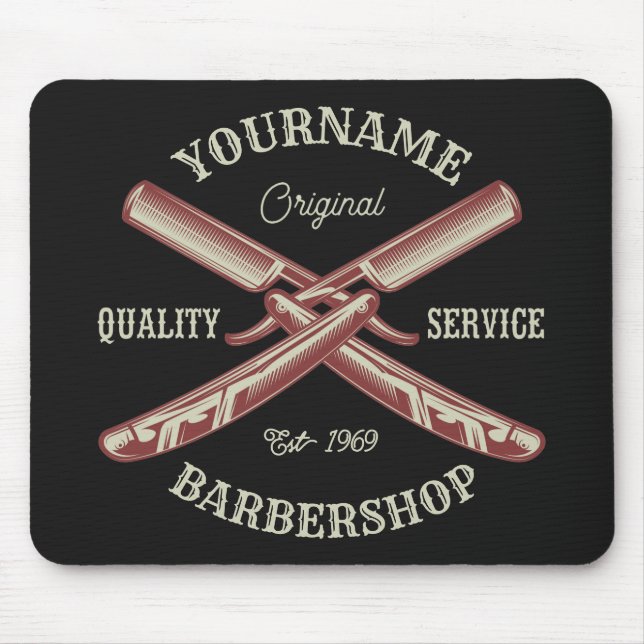 Mousepad NOME Personalizado Barber Hetero Razor Barbershop (Frente)
