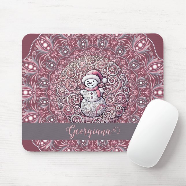 Mousepad Nome Personalizado Bastante Quente Snowman Mandala (Com mouse)
