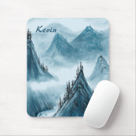 Mousepad Nome Personalizado Blue White Mountain View