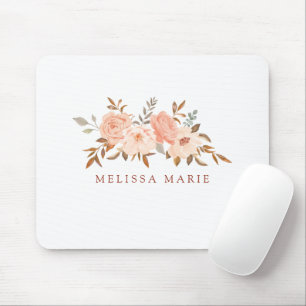 Mousepad Nome Personalizado Blush Floral Outono Aquarela
