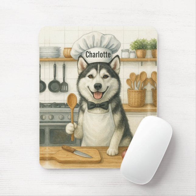 Mousepad Nome Personalizado Cachorro Chef Siberiano Husky E (Com mouse)