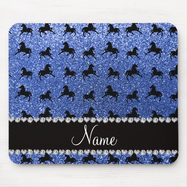 Mousepad Nome personalizado cavalos de glitter azuis (Frente)
