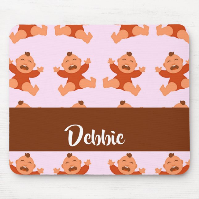Mousepad Nome personalizado chorando bebês a rosa (Frente)