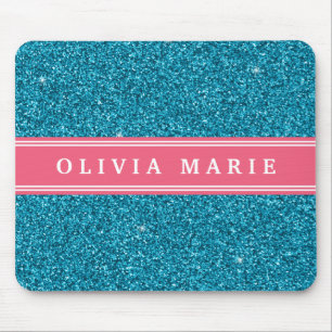 Mousepad Nome Personalizado Cor-de-Rosa Azul (faux)
