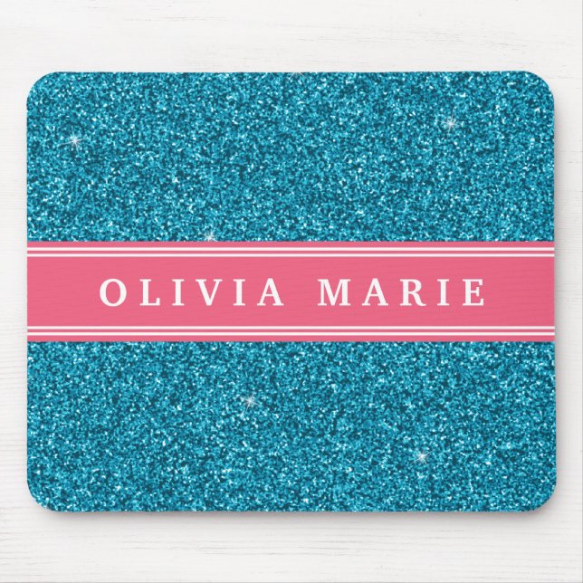 Mousepad Nome Personalizado Cor-de-Rosa Azul (faux) (Frente)
