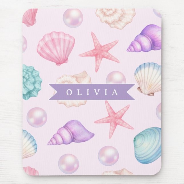 Mousepad Nome Personalizado Costeiro Concha de Pastel Perso (Frente)
