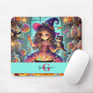 Mousepad Nome Personalizado - Cute Whimsical Witch Hallowee