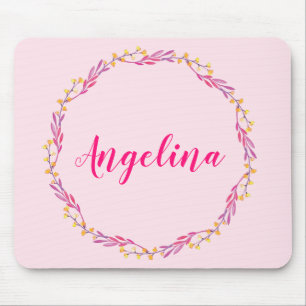Mousepad Nome Personalizado da Faixa Floral Rosa Bonito Gir