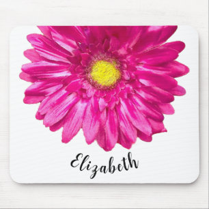 Mousepad Nome personalizado da flor da margarida rosa bonit