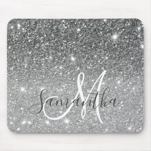 Mousepad Nome Personalizado da Glitter da Cinza Moderna (Frente)