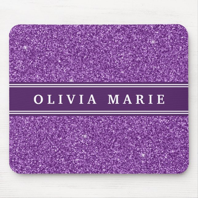 Mousepad Nome Personalizado da Glitter Roxo (faux) (Frente)