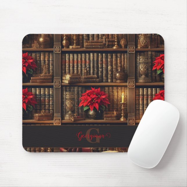 Mousepad Nome Personalizado Dark Academia Poinsettia Booksh (Com mouse)
