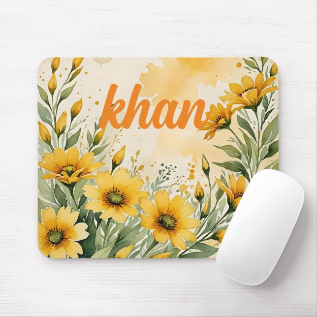 Mousepad Nome personalizado das flores amarelas e das folha (Com mouse)