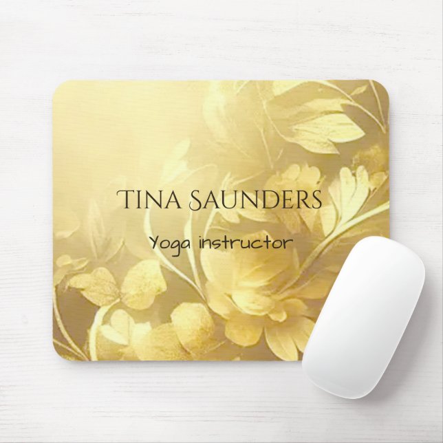 Mousepad Nome personalizado das flores de ouro ioga (Com mouse)