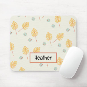 Mousepad Nome personalizado das folhas tropicais laranja cr