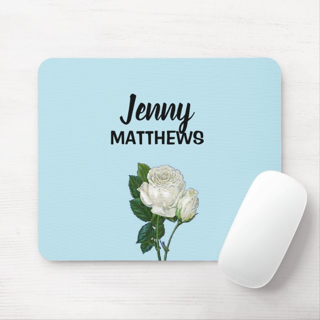 Mousepad Nome personalizado das rosas brancas de vindima em (Com mouse)