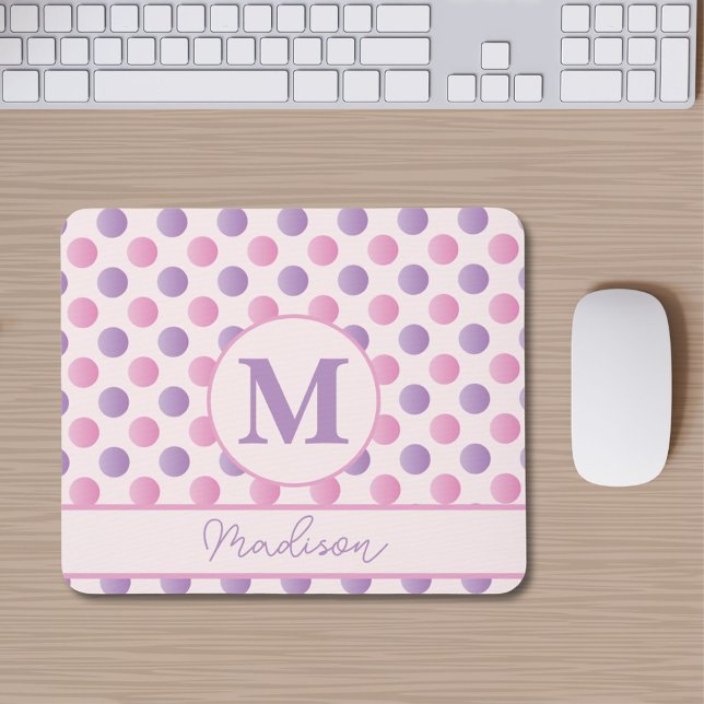 Mousepad Nome Personalizado De Bolinhas Rosa E Roxo (Criador carregado)