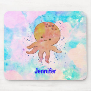 Mousepad Nome Personalizado de Cores Aquáticas de Octopus d