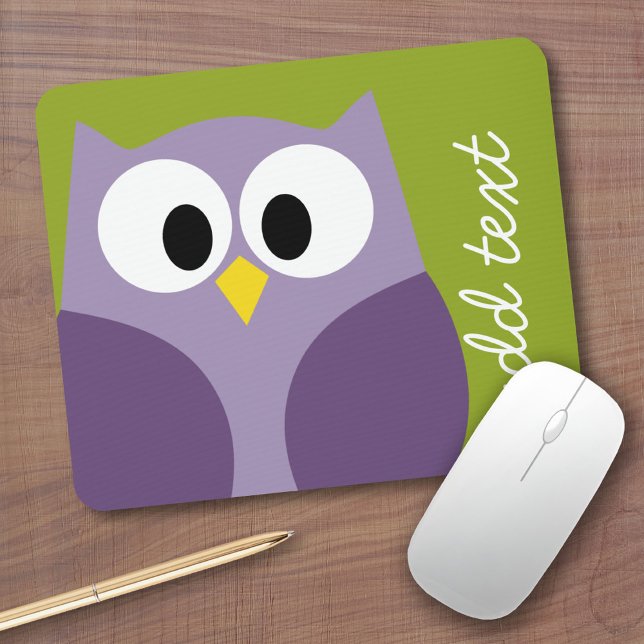 Mousepad Nome Personalizado de Coruja de Cartoon Cute Roxo  (Personalized mousepad - Add Photos and Custom Text)