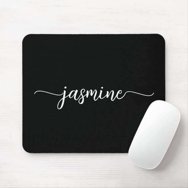 Mousepad Nome Personalizado de Monograma Preto Simples Femi (Com mouse)