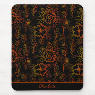 Mousepad Nome personalizado de padrão uniforme floral laran