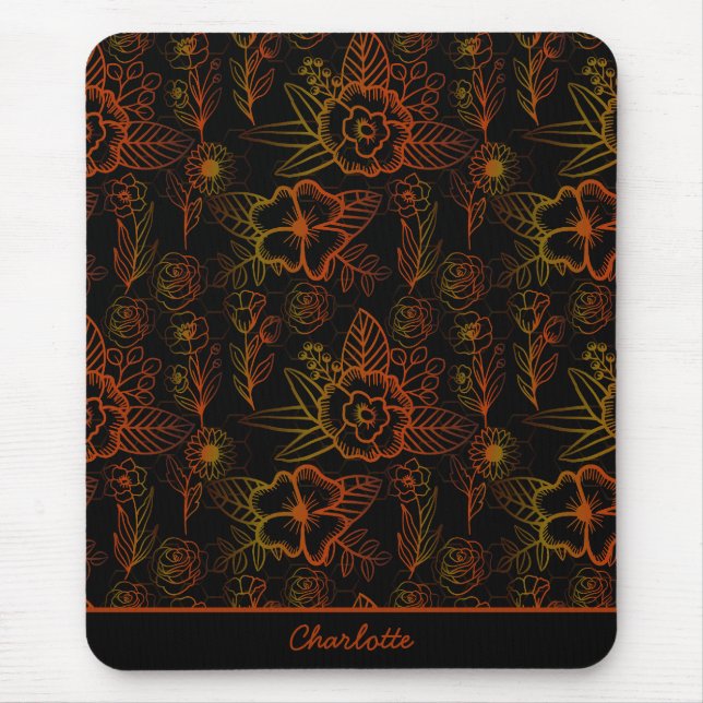 Mousepad Nome personalizado de padrão uniforme floral laran (Frente)